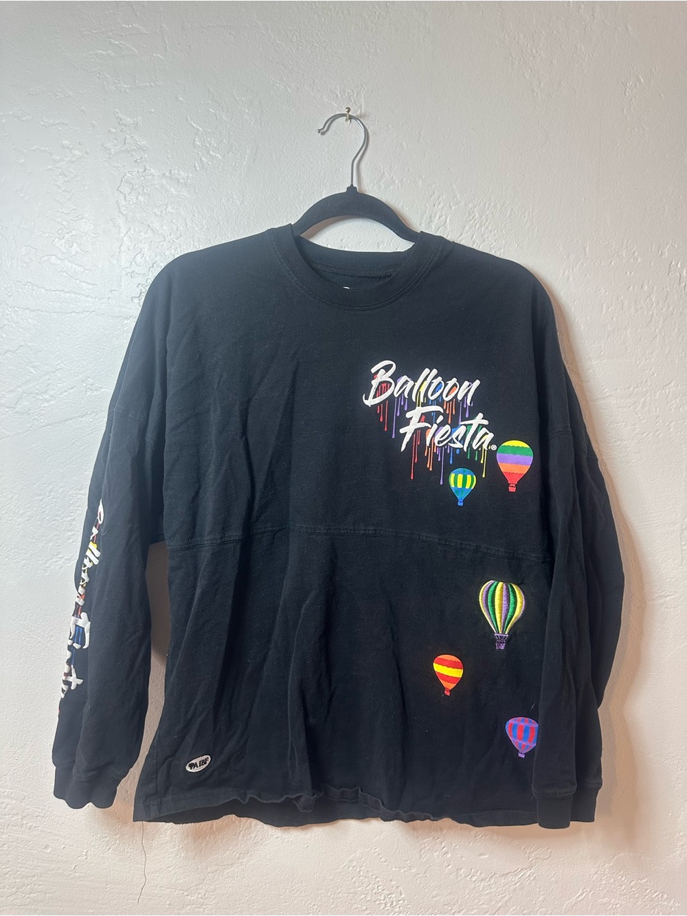 Fiesta Black Long Sleeve Tee with Colorful Hot Air Balloon Graphics